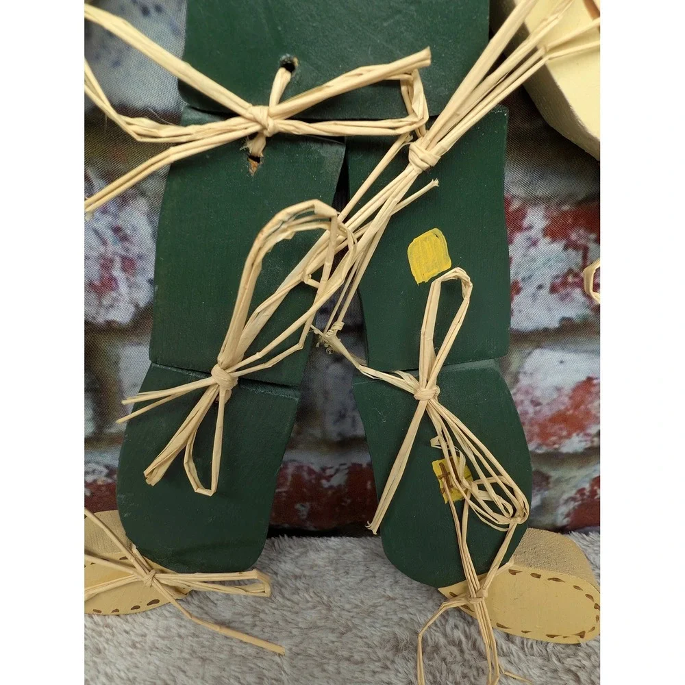 Vintage Hand Painted Wood Scarecrow Wall Hanging Jointed Primitive Fall Decor